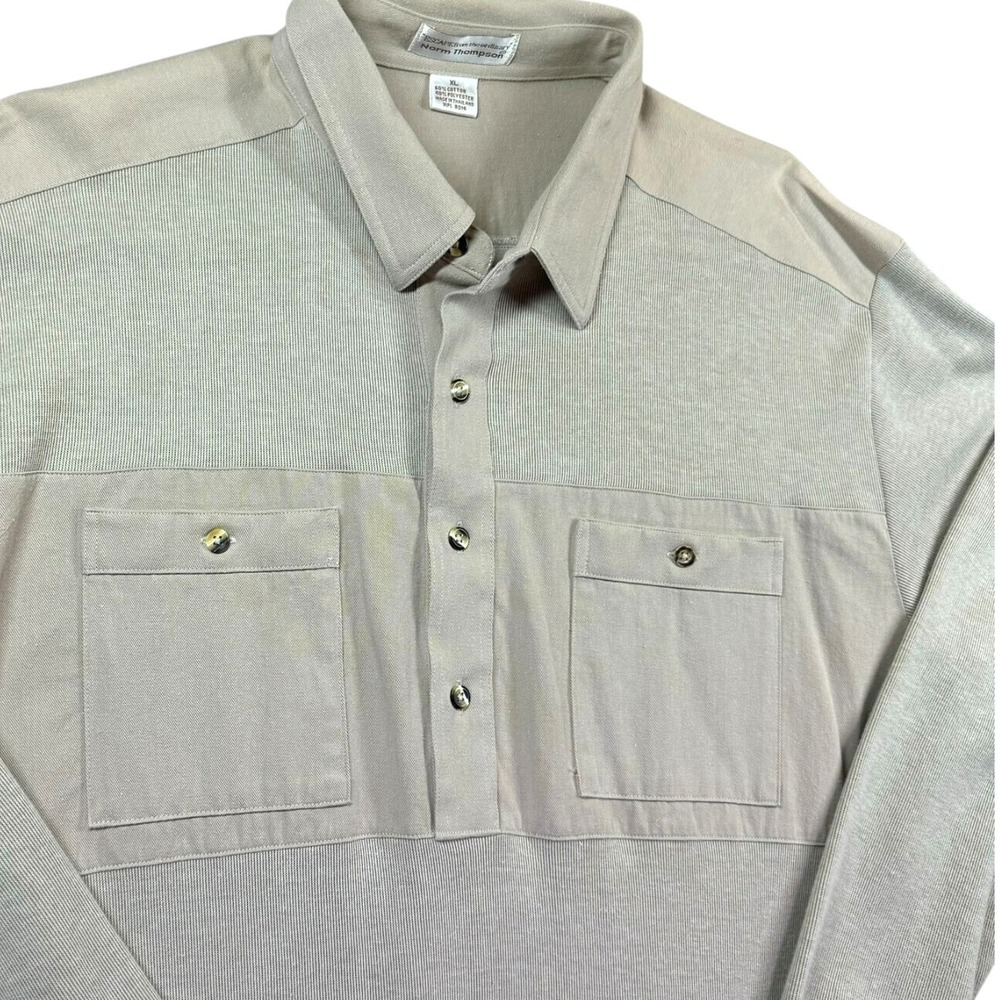 Vintage Norm Thompson Sweater Shirt Men XL‎ Beige Button Pockets 80s Grandpacore